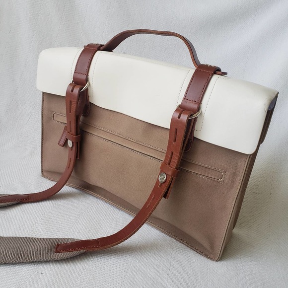 SEVENTY EIGHT PERCENT 2011 Italian Vegan Leather Dimitri Satchel White/Brown - Picture 1 of 12